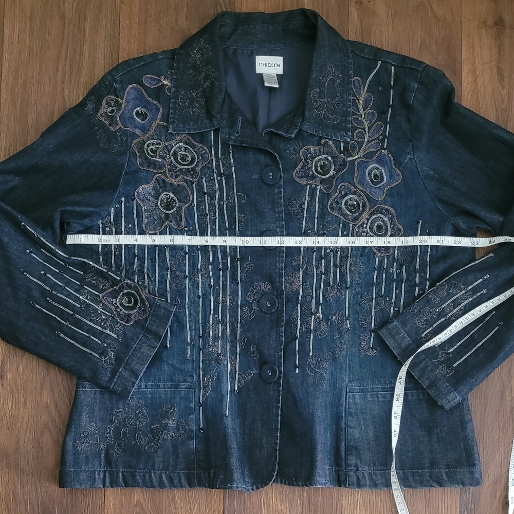 Chico's embellished sequin and embroidered denim blazer style jacket Women's XL - Picture 10 of 11
